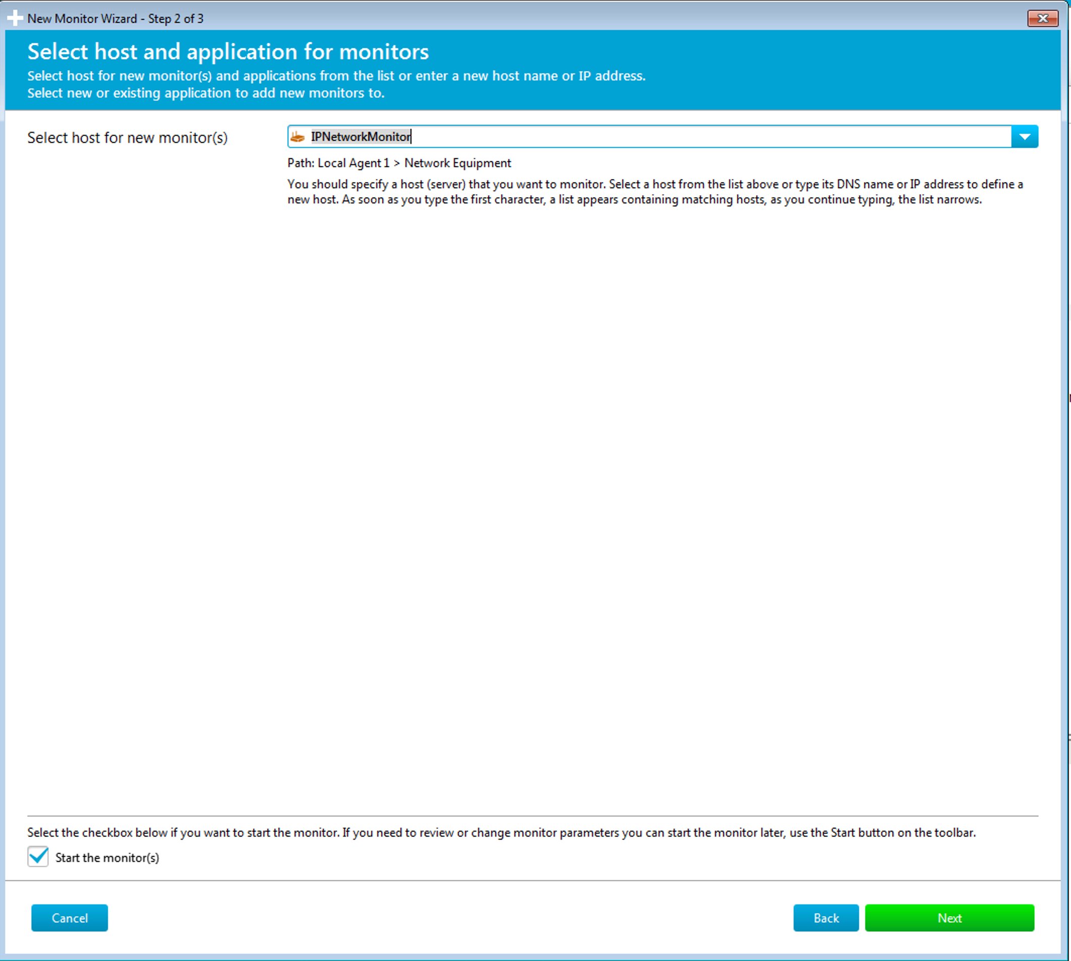 Wizard step 2 - Select host