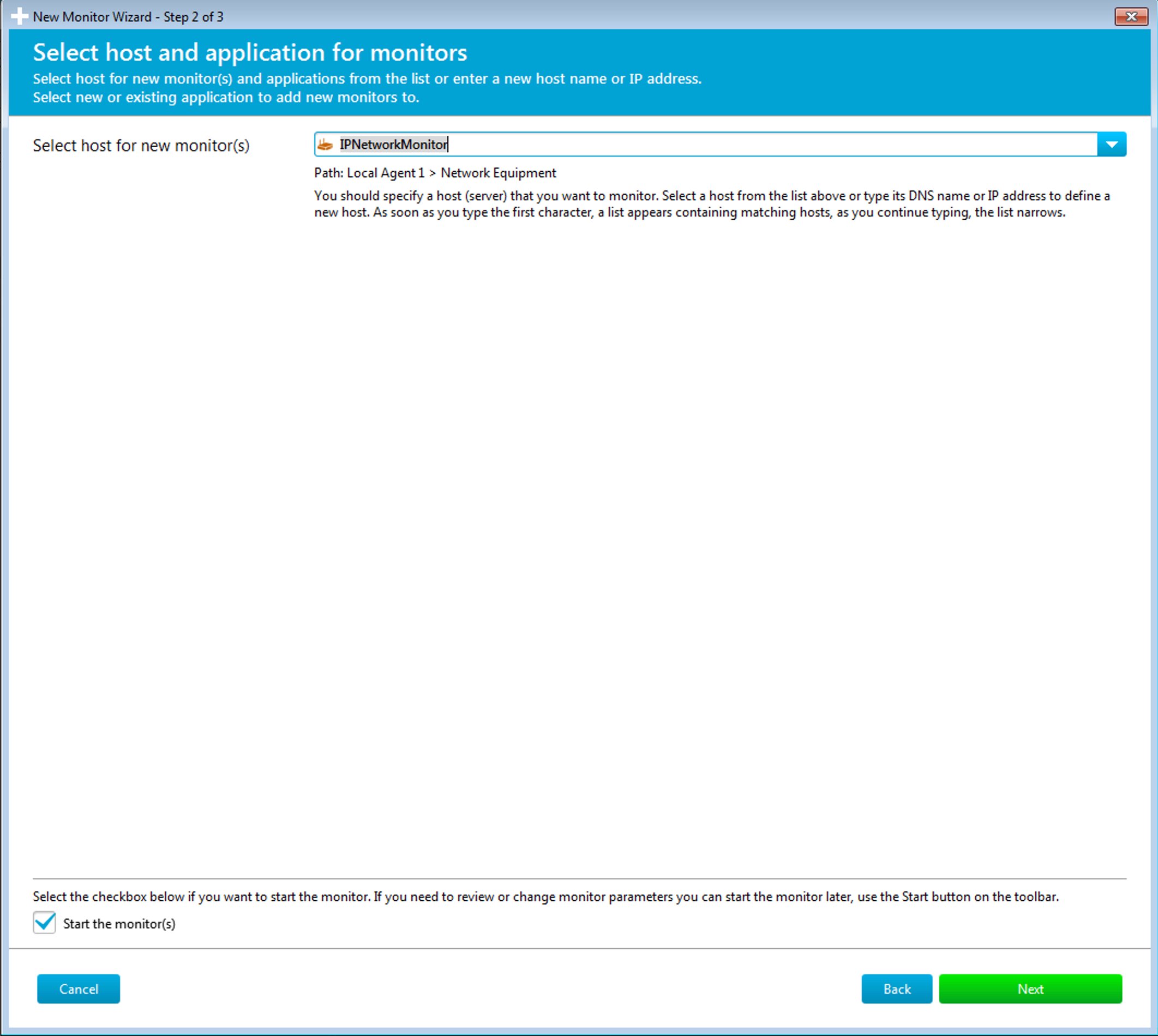 Wizard step 2 - Select host