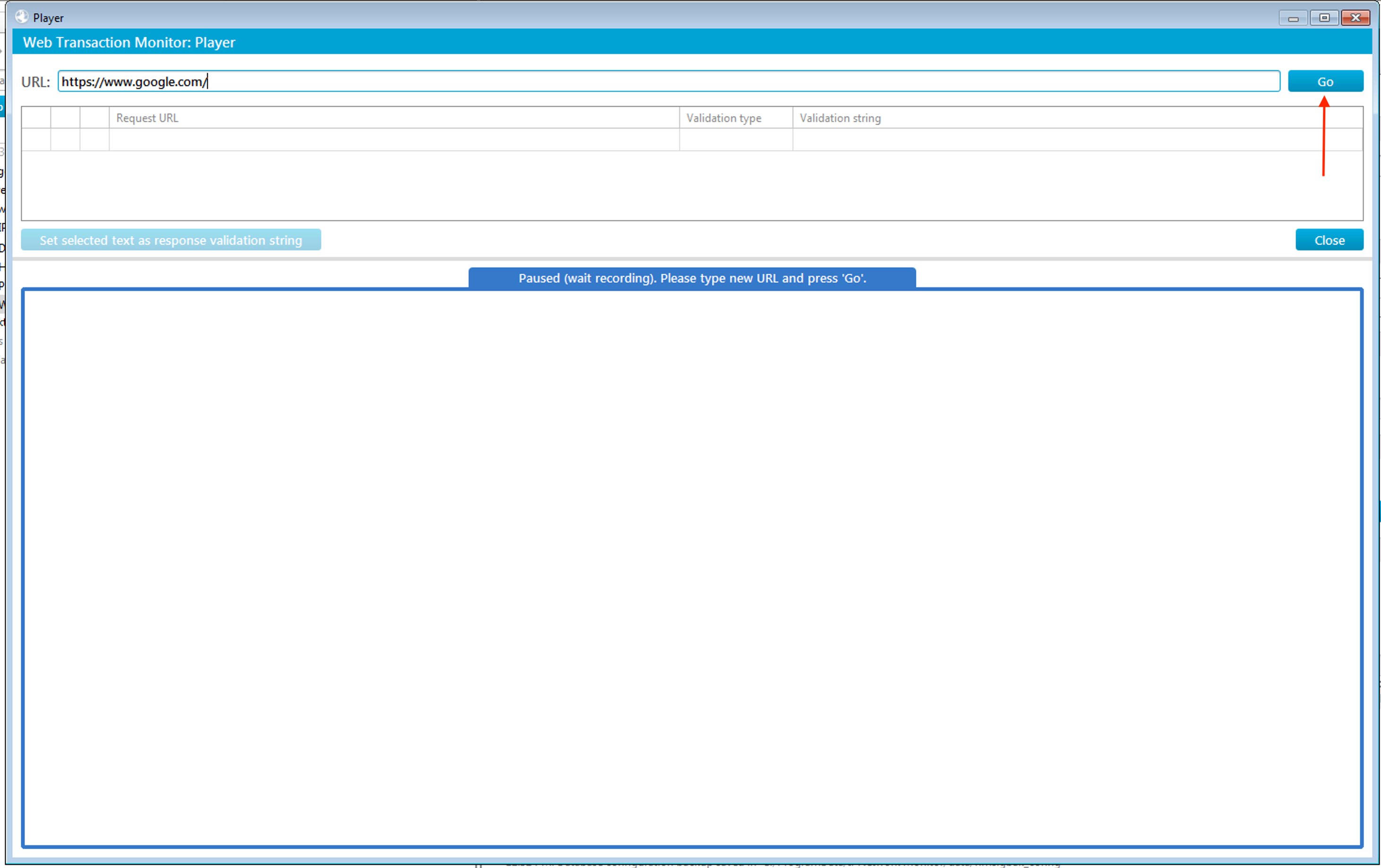 Player - Enter the starting URL and click Go