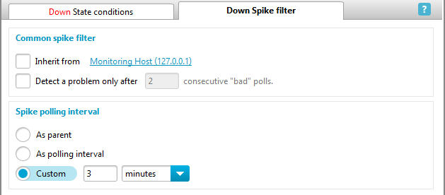 State conditions Spike filter tab