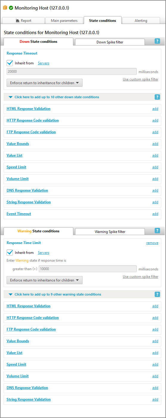 State conditions for host